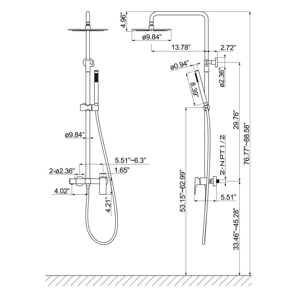 Exposed Pipe Shower System with 10" Overhead Shower, 3 Functions Tub Shower Faucet Sets with Rough-in Valve