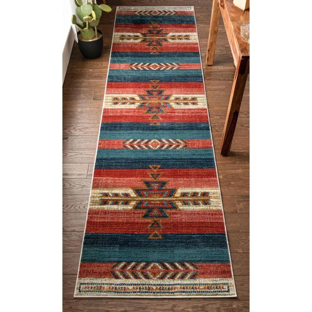 Union Rustic Crimson Southwestern Medallion Tribal Pattern Area Rug