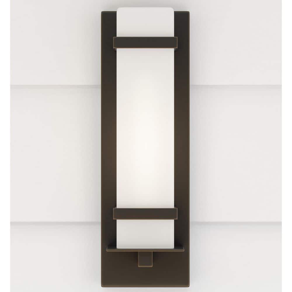 Antique Bronze 14" Etched Opal Glass Outdoor Wall Sconce