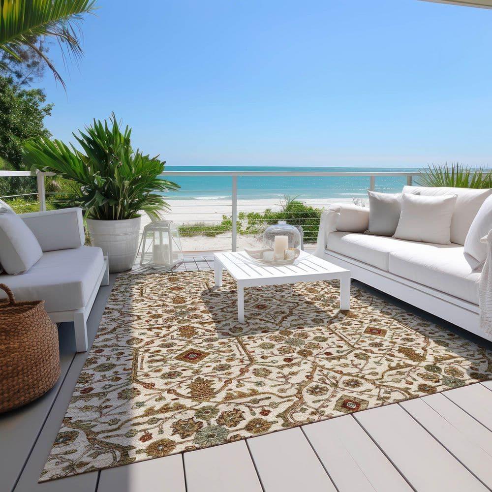 Addison Rugs Chantille Indoor/Outdoor Transitional Geometric, Abstract Ivory Washable Rectangle Rug, 2'6" x 3'10"