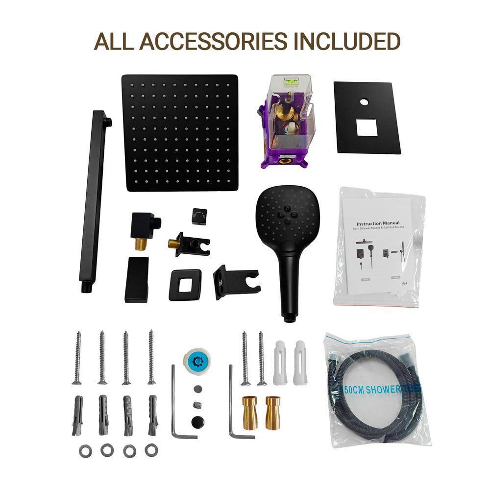 YAWWALK 10" Shower Head with 3-Spray Patterns Handheld in Matte Black (Valve Included)