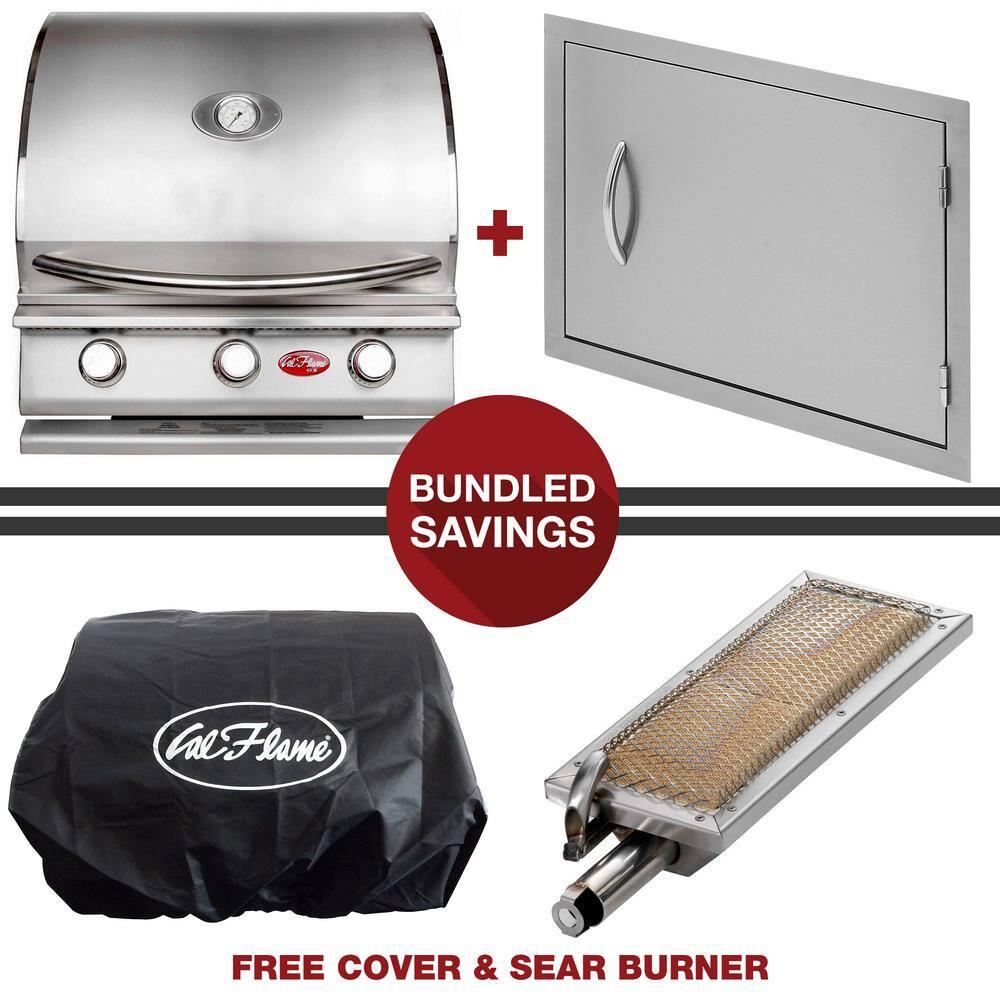 Cal Flame 24'' BBQ Grill Island with 3 - Burner Grill