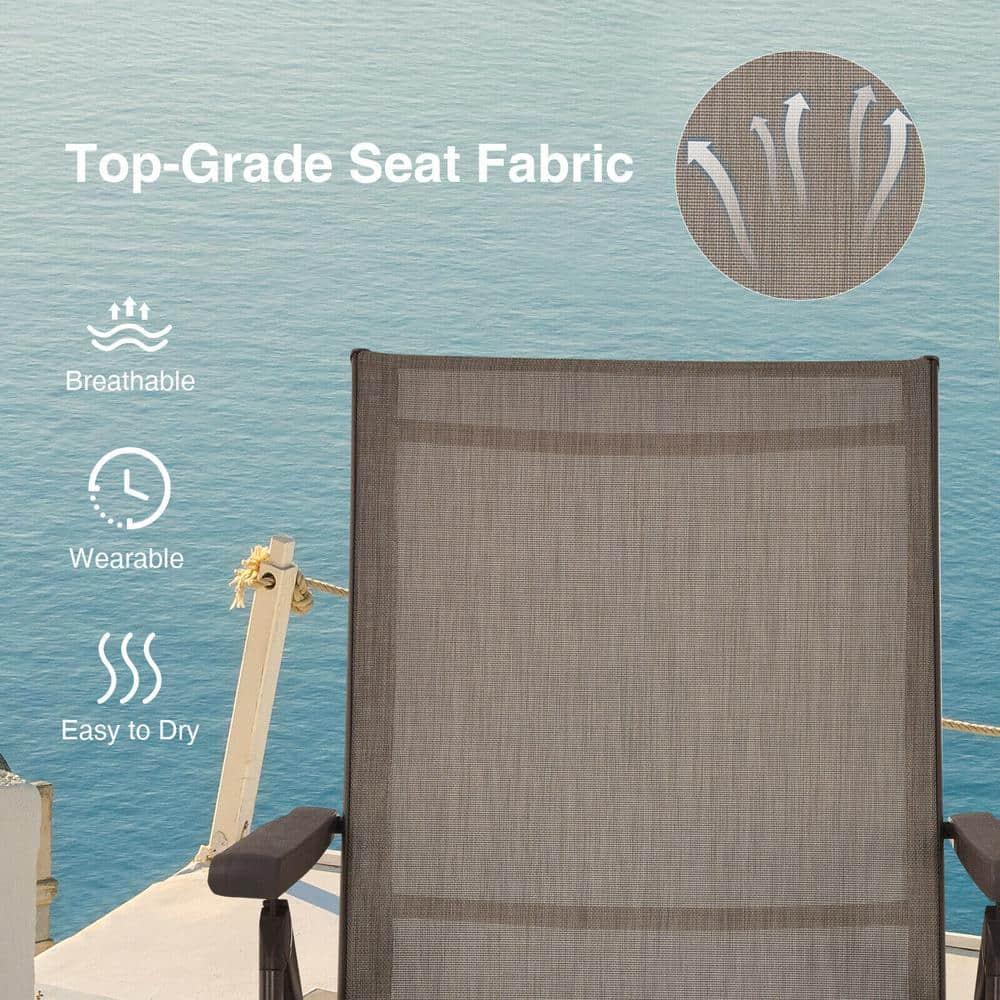 YOJFOTOOUQYUAN. 5 Stages Adjustable Patio Folding Lounge Chair Metal Outdoor Sling Fabric Recliner Chaise for Beach Yard Pool, 2 Pack,Brown