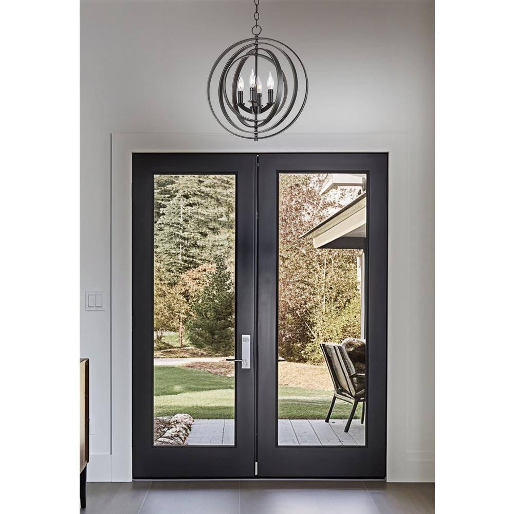 Kira Home Orbits 21" Farmhouse Orb/Globe Pendant Chandelier, Pivoting Interlocking Rings, Adjustable Height, Hand