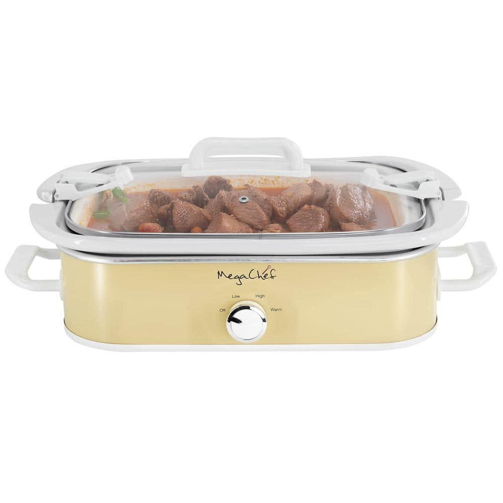 MegaChef 3.5qt Casserole Slow Cooker with 3 Temperature Settings Cream: Stainless Steel, Stoneware, Glass, Dishwasher-Safe Parts