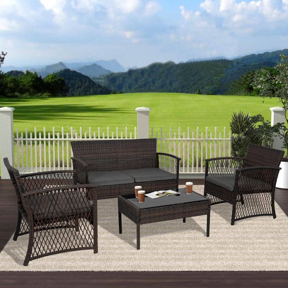 Morada 4-Piece Woven Rattan Wicker Sofa Set, Gray