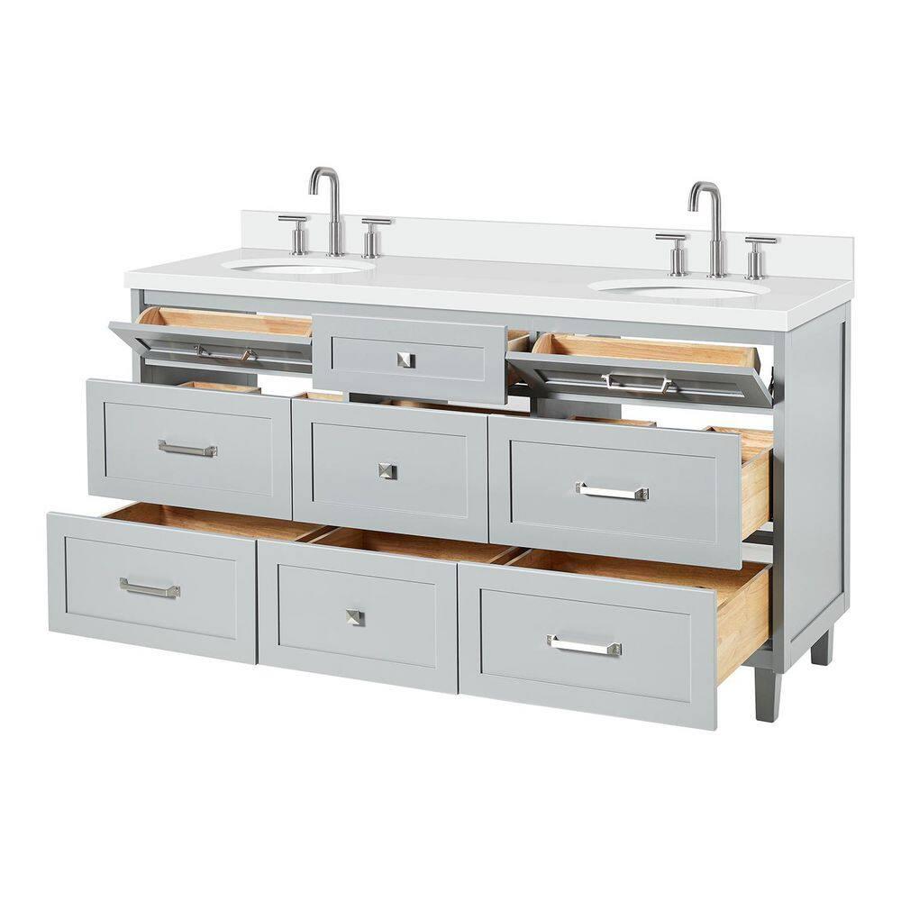 Ariel Bath Ariel Monrow 67 Inch Double Oval Sink Bathroom Vanity With Pure White Quartz Countertop