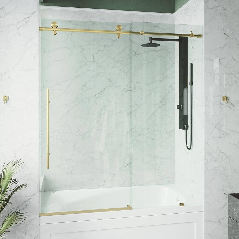Elan E-Class 56-60" W x 66" H Sliding Frameless Tub Door with 3/8" Clear Glass