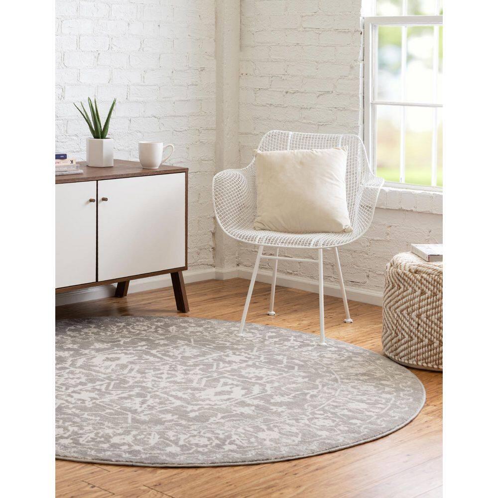 Unique Loom New Classical Collection Area Rug - Olympia (4' 1" Round Light Gray/Ivory)