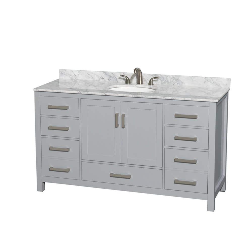 Wyndham Collection Sheffield 60" Freestanding Single Bathroom Vanity with Marble Top
