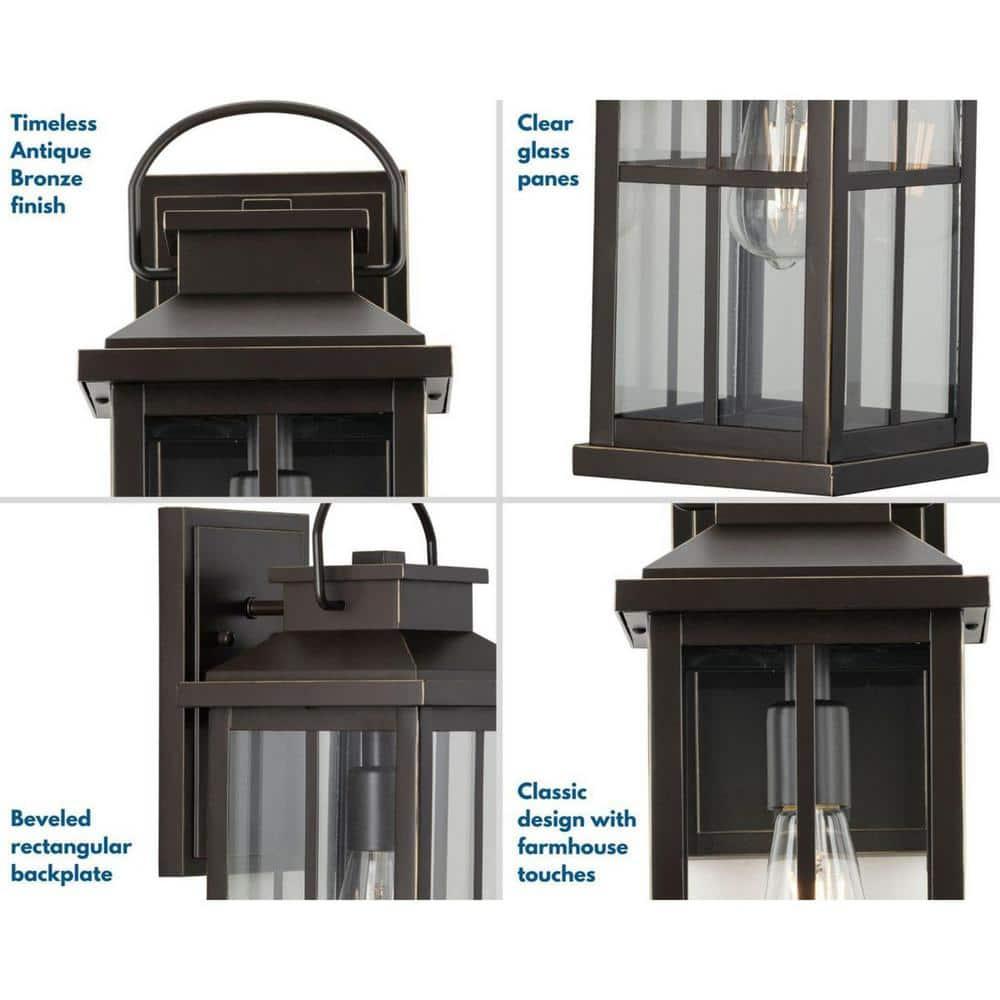 Progress Lighting Williamston 1-Light Antique Bronze Farmhouse Outdoor Large Wall Lantern with Clear Glass Shade