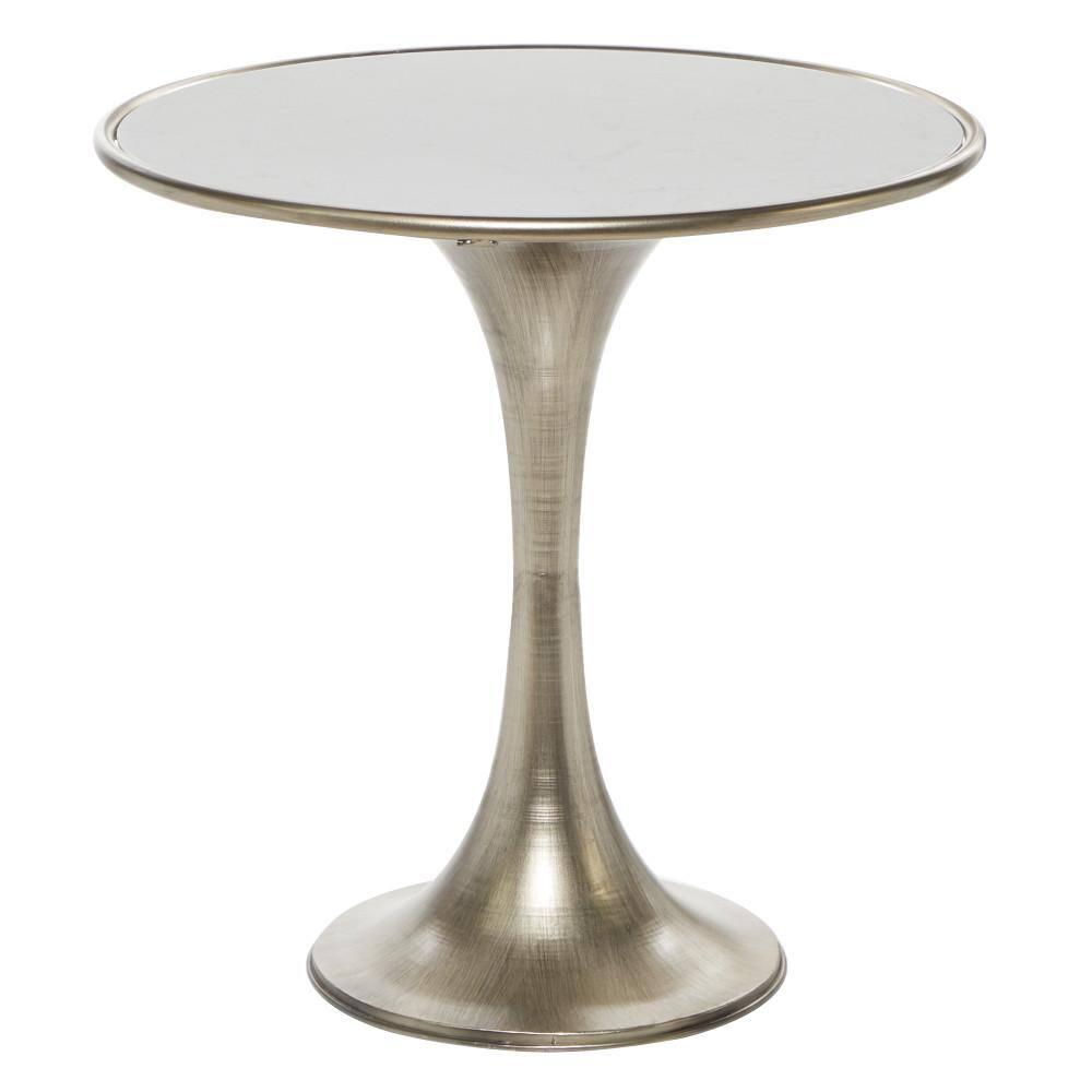 Industrial Marble Accent Table Silver - Olivia & May: Pedestal, No Assembly Required
