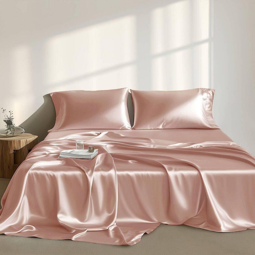 California King Satin Luxury 6pc Sheet Set Blush