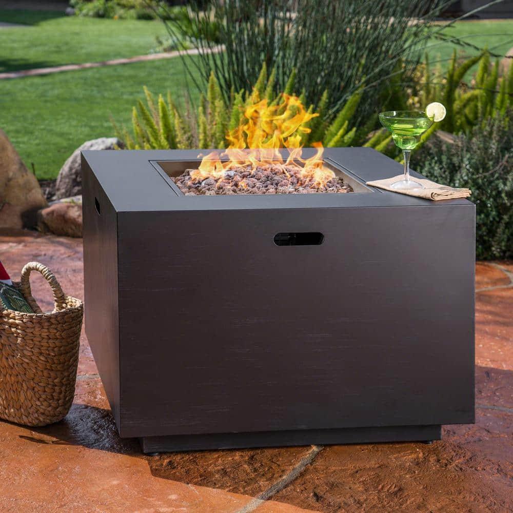 Outdoor Iron 33 Inch Square Fire Pit - 50,000 BTU, Grey