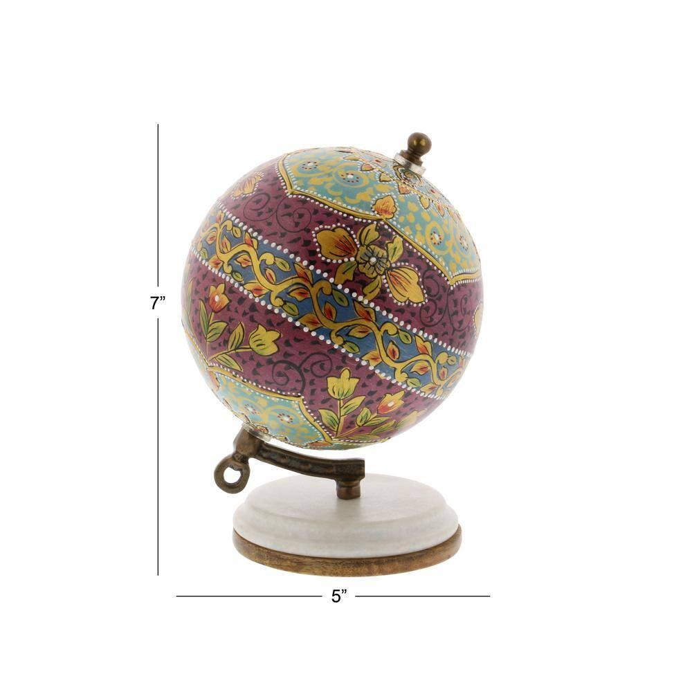 Decmode Modern 7 Inch Multicolored Resin And Wood Decorative Lattice Globe, Multicolor