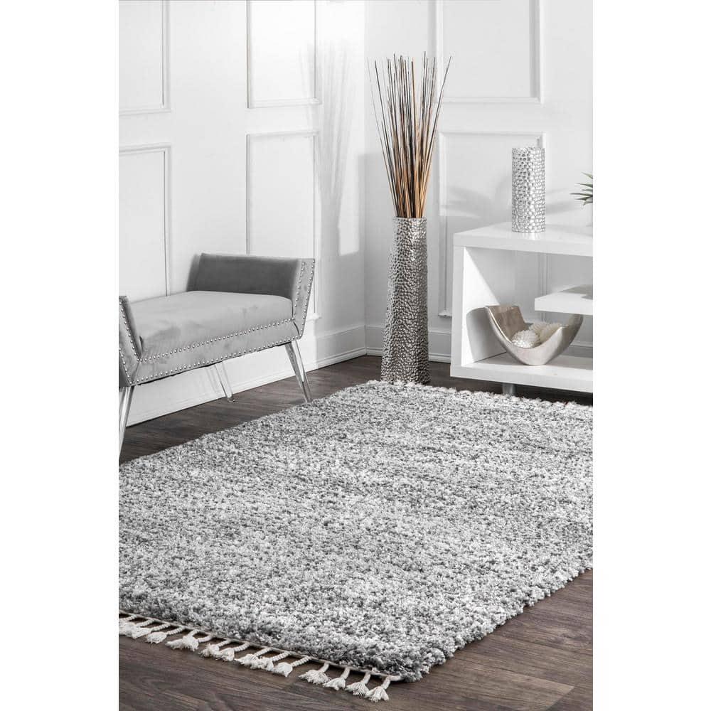 Nuloom Brooke Solid 9x12 Shag Indoor Area Rug for Living Room Bedroom Dining Room Nursery, Grey/Ivory