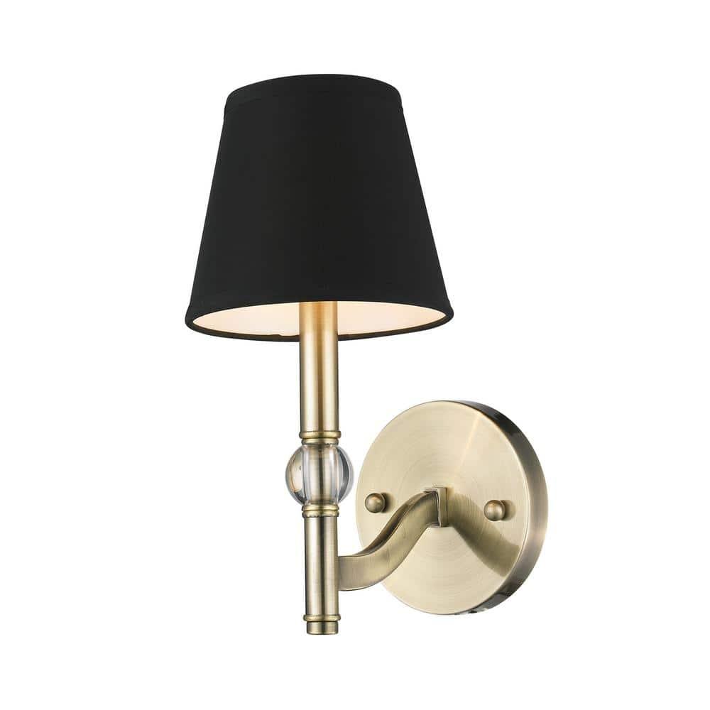 Golden Lighting Waverly 1-Light Wall Sconce in Aged Brass with Tuxedo