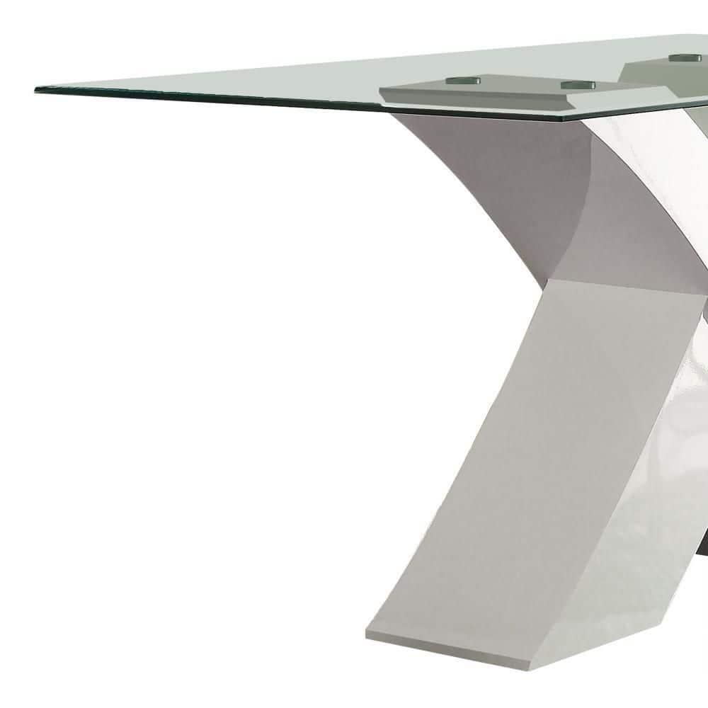Contemporary White Wood and Glass Dining Table for Four