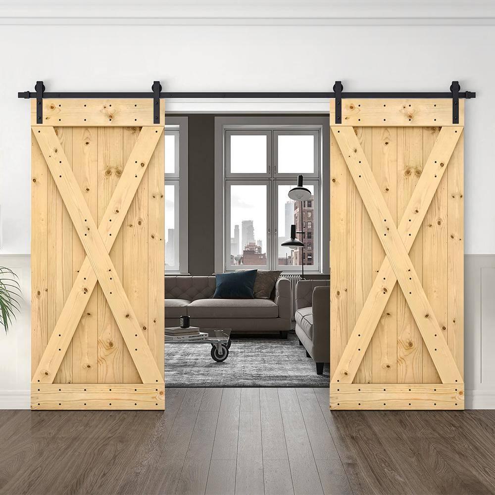 Calhome 84'' Solid Wood Paneled Painted with Installation Hardware Kit Barn Door