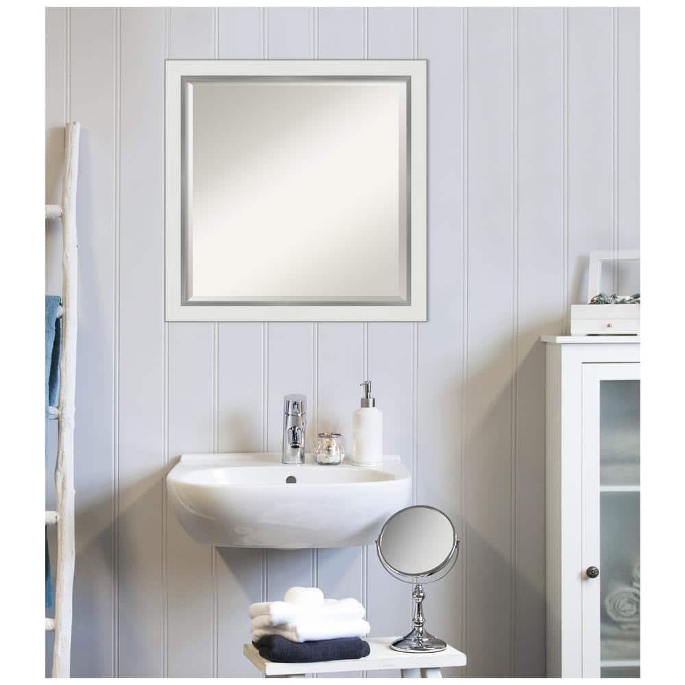 Amanti Art Eva 23-Inches x 23-Inches Framed Square Bathroom Vanity Mirror ( Satin Silver,White )