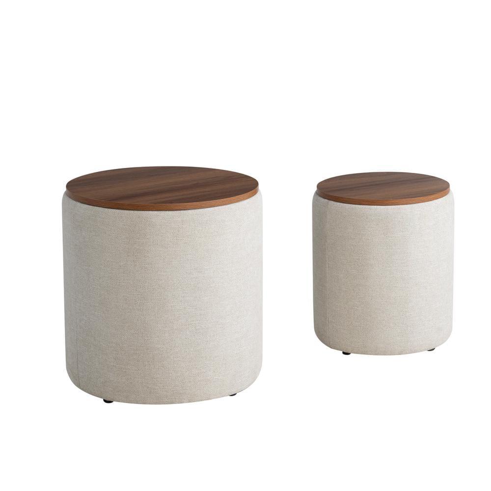 Studio Living Auckland Modern Nesting Storage Ottoman 2-Piece Set, Linen Fabric
