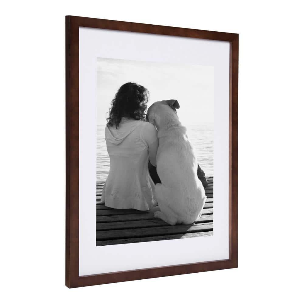 DesignOvation Gallery Rectangle Wood Wall Frame, 14x18 matted to 11x14, Walnut Brown