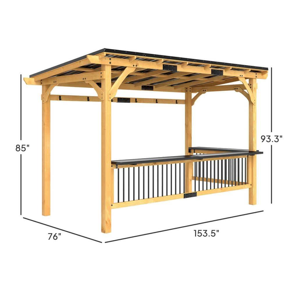 Outsunny 13' x 6' Wooden Grill Gazebo, Hardtop Outdoor BBQ Gazebo with with Metal Roof, 2 Bar Shelves and 6 Hooks for Patio, Deck, Yard, Natural
