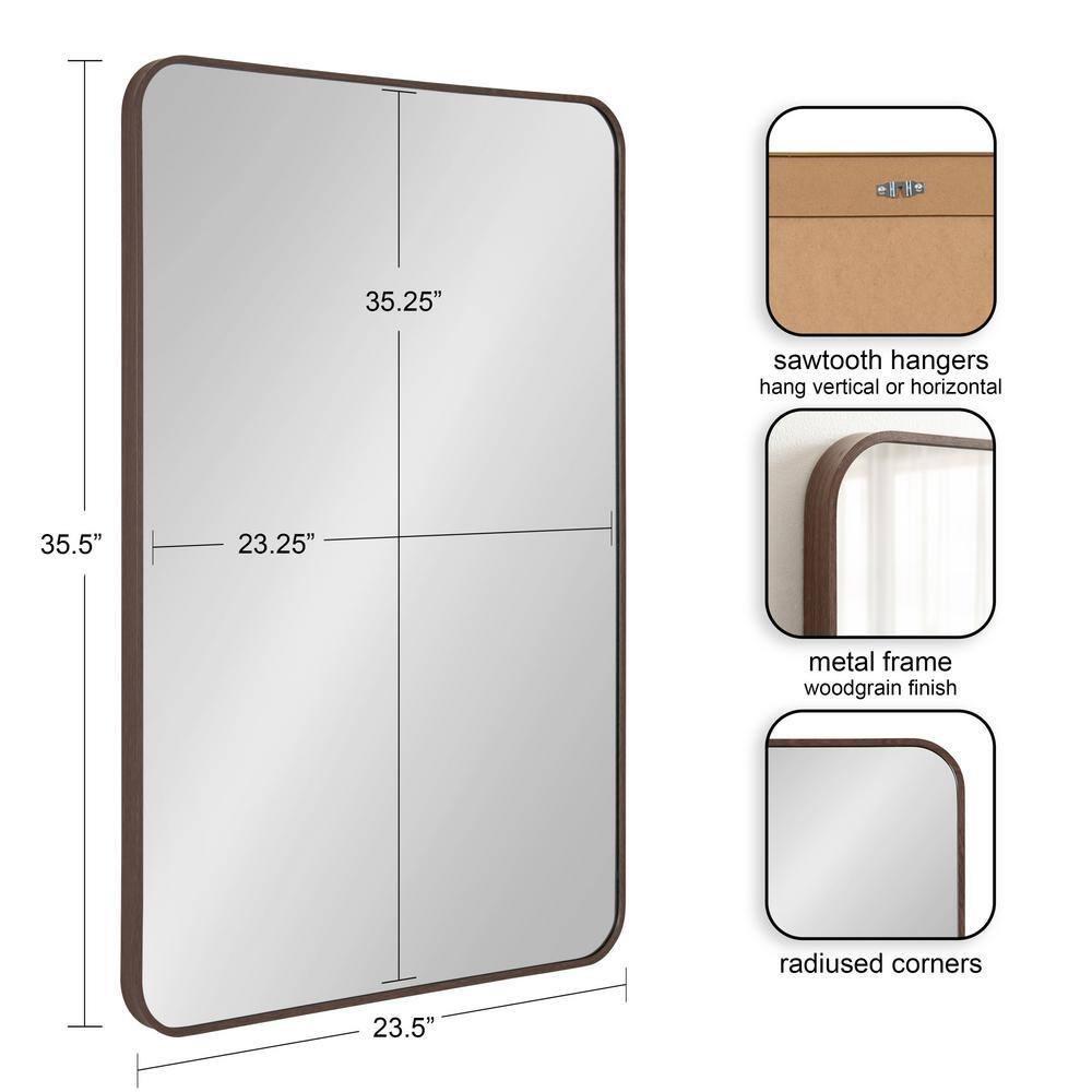 Kate and Laurel Zayda Radius Rectangle Framed Wall Mirror, 24x36, Walnut Brown