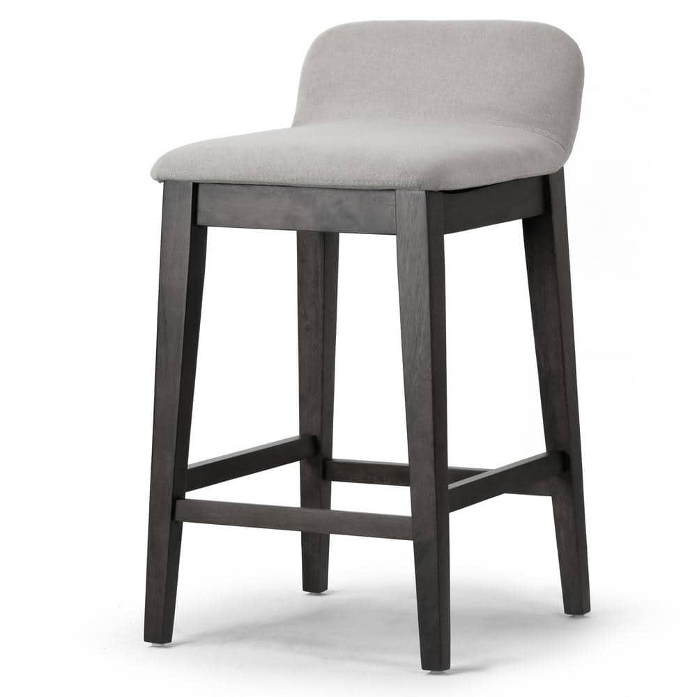 Set of 2 Atia Black Rubberwood Counter Stool with Low Back Fabric Seat