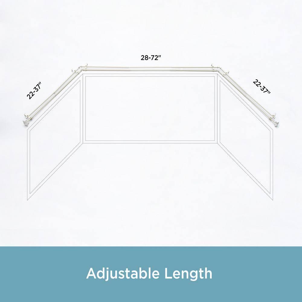 Kenney Square End Bay Window Double Curtain Rod, 78-144" Adjustable Length: 22-37" Sides, 28-72" Center, Steel