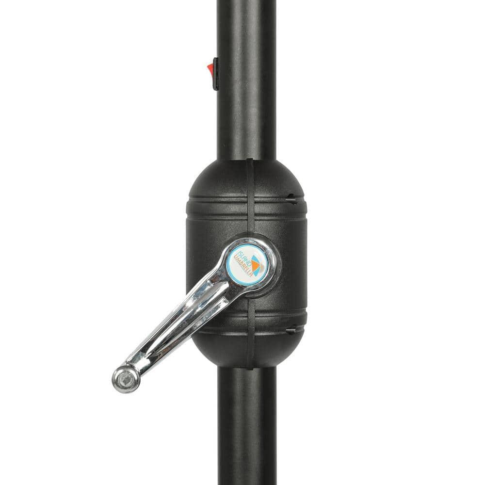 9' x 9' Mirage II Fiesta Market Patio Umbrella with Solar LED Tube Lights Black - Island Umbrella: Weatherproof, UV Protection, Crank Lift