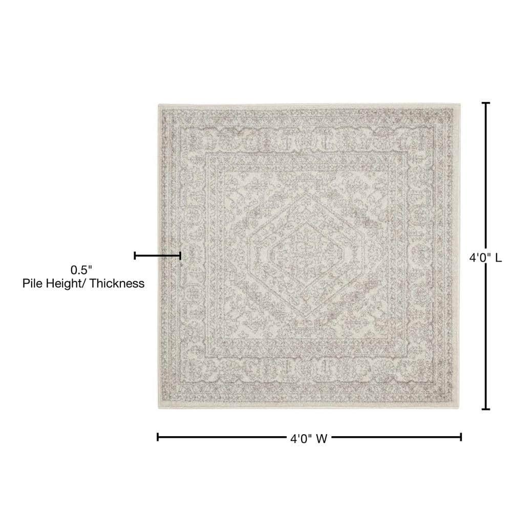 Adirondack ADR108 Power Loomed Area Rug - Ivory/Silver - 4'x4' - Safavieh.