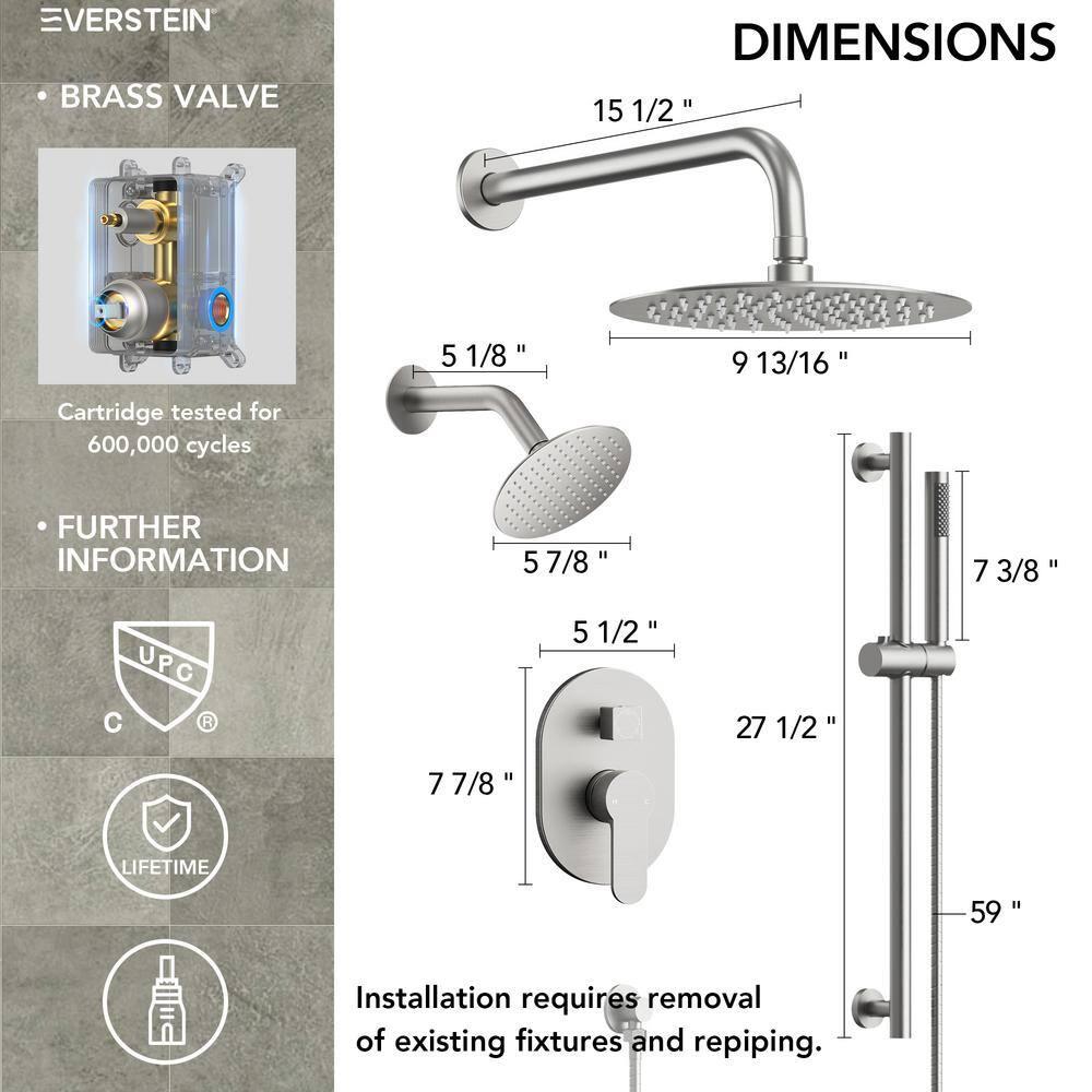 DualJetSpa 3-Function Round 10" & 6" Dual Shower Faucet System with Pressure Balancing Rough-In Valve