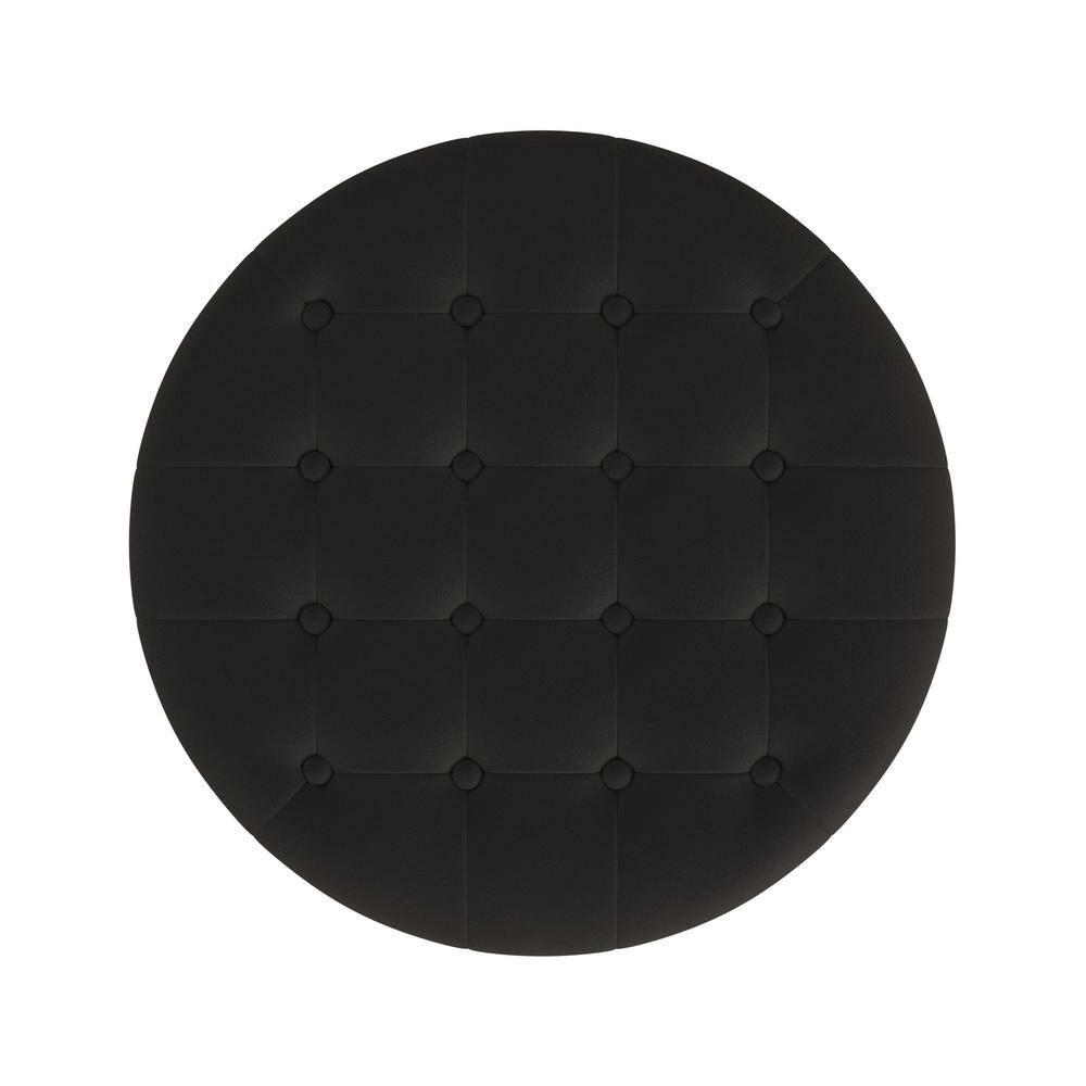 Tufted Round Storage Ottoman Velvet Brown - HomePop: Elegant Honey Oak Legs, Upholstered, Easy to Assemble