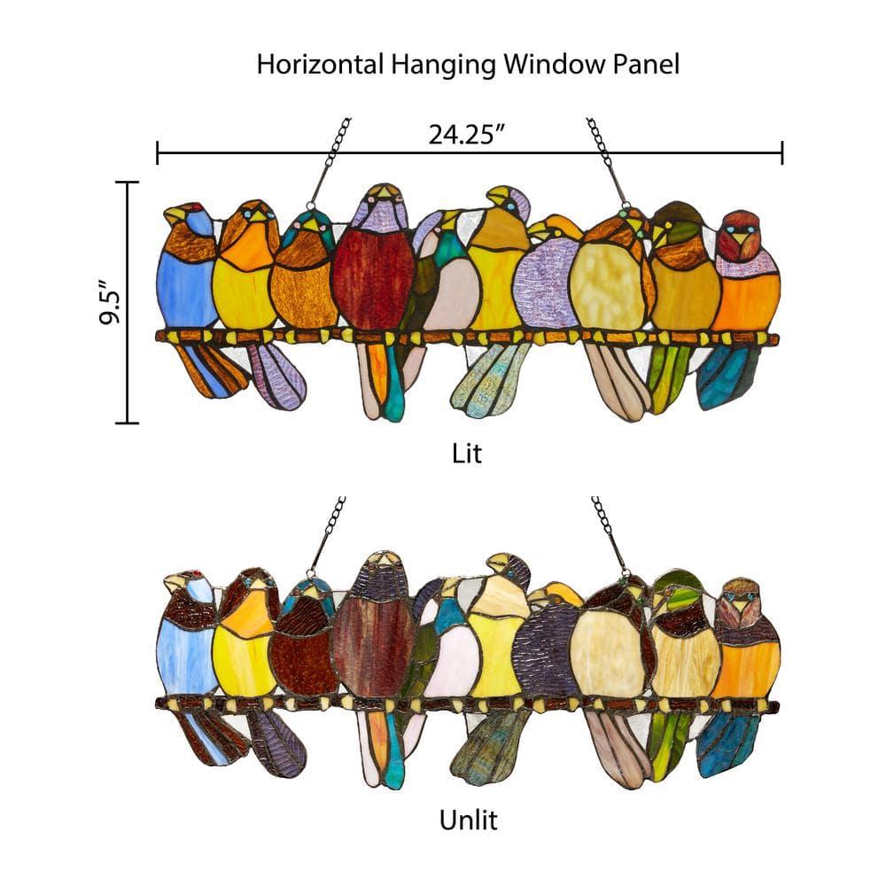 River of Goods  Stained Glass Birds on Wire 9.25-in. Window Panel - 24.25"L x 0.25"W x 9.5"H