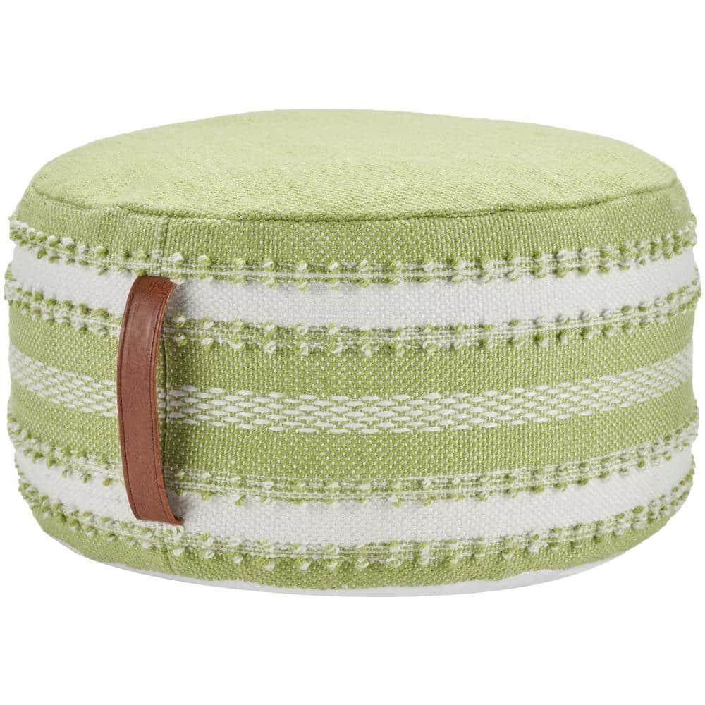 Mina Victory Woven Stripes Outdoor Pouf with Handle