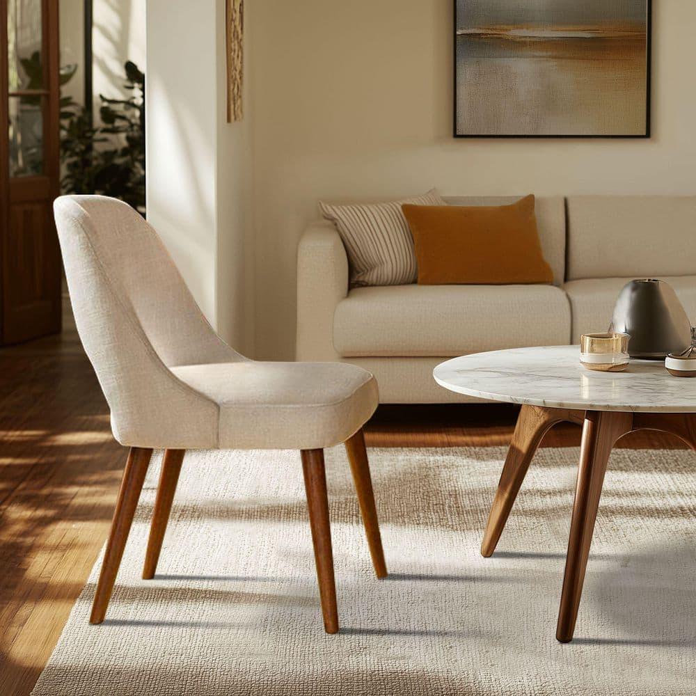 Nola Mid-Century Cream Upholstered Side Chair with Splayed Legs