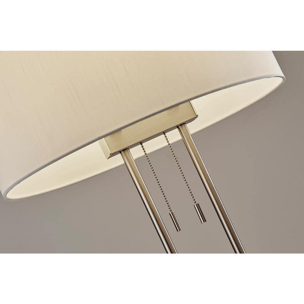 Adesso 62" Duet Floor Lamp Silver/Ivory: Modern Standing Lamp with Pull Chain, ETL Listed, Metal Body