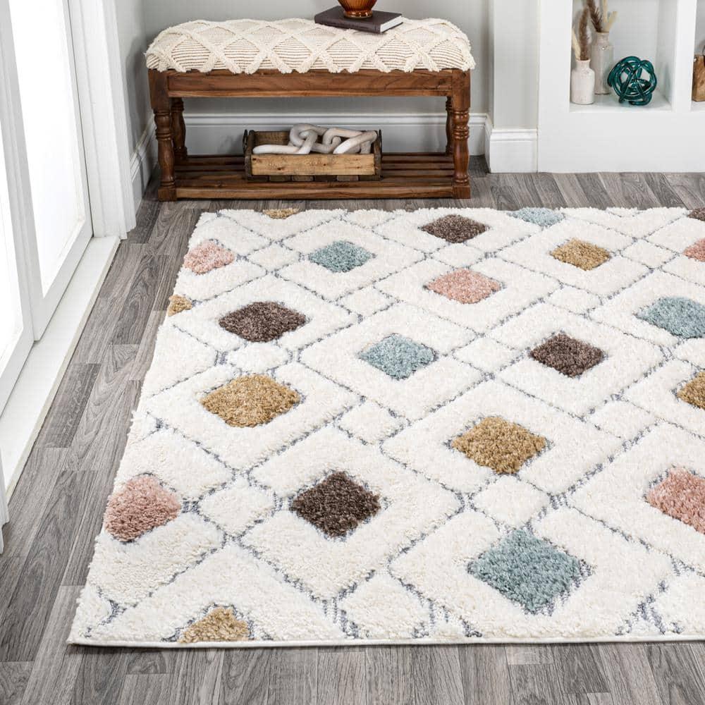 3' x 5' Astrid Retro Trellis High-Low Area Rug, Multi/Cream - JONATHAN Y