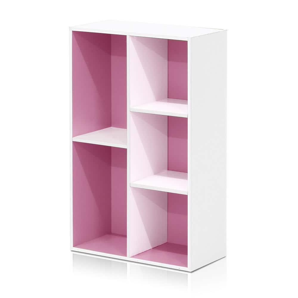 Furinno 5-Cube Reversible Open Storage Bookcase Toy Storage Cabinet Organizer,White/Pink