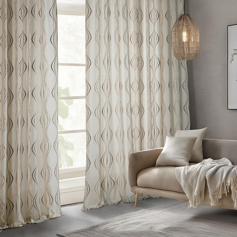 Suez Bronze Embroidered Faux Linen Sheer Curtain (1 Panel), Suez Bronze, 50W X 96L