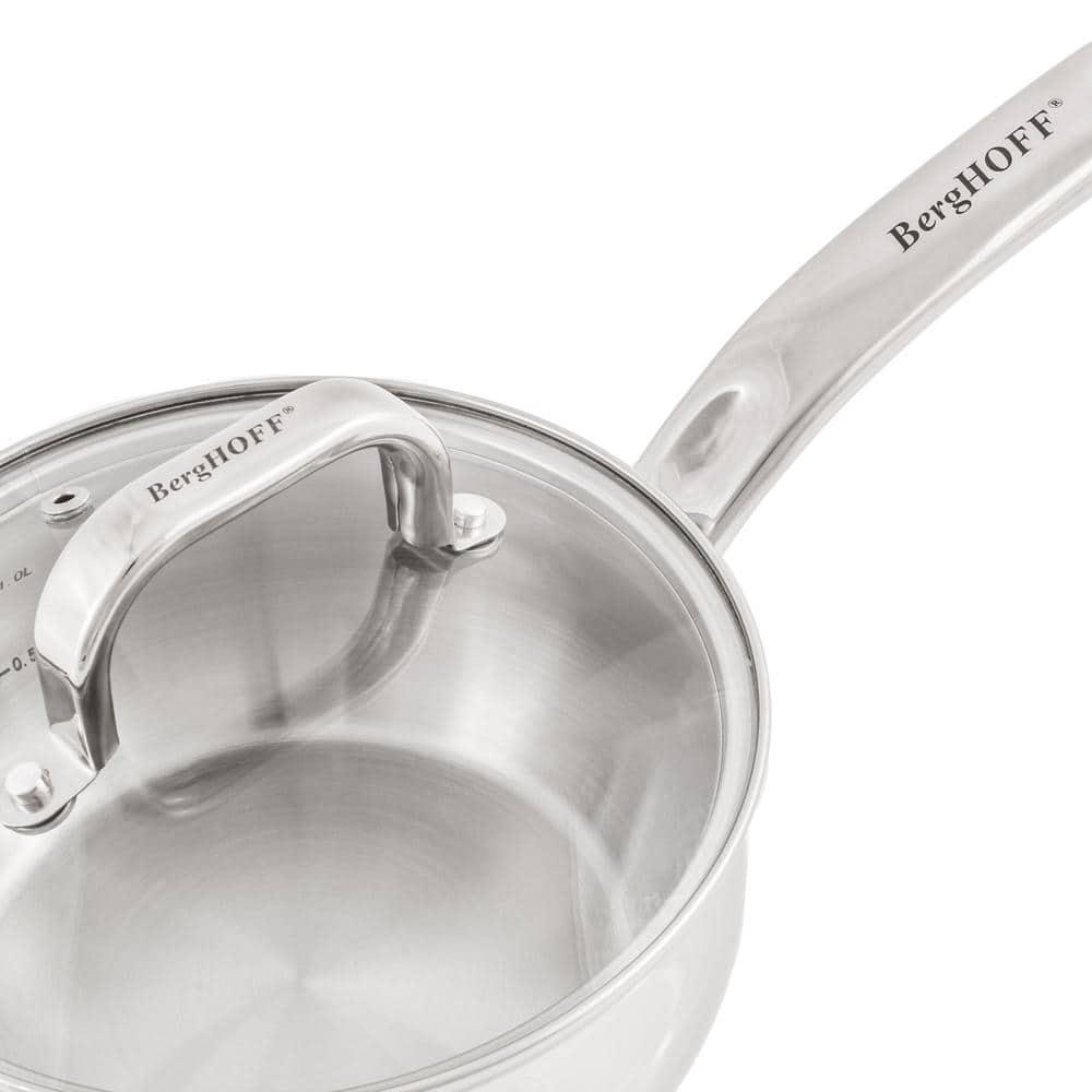 BergHOFF Belly Shape 18/10 Stainless Steel 6.25" Sauce Pan with Glass Lid 1.5Qt.