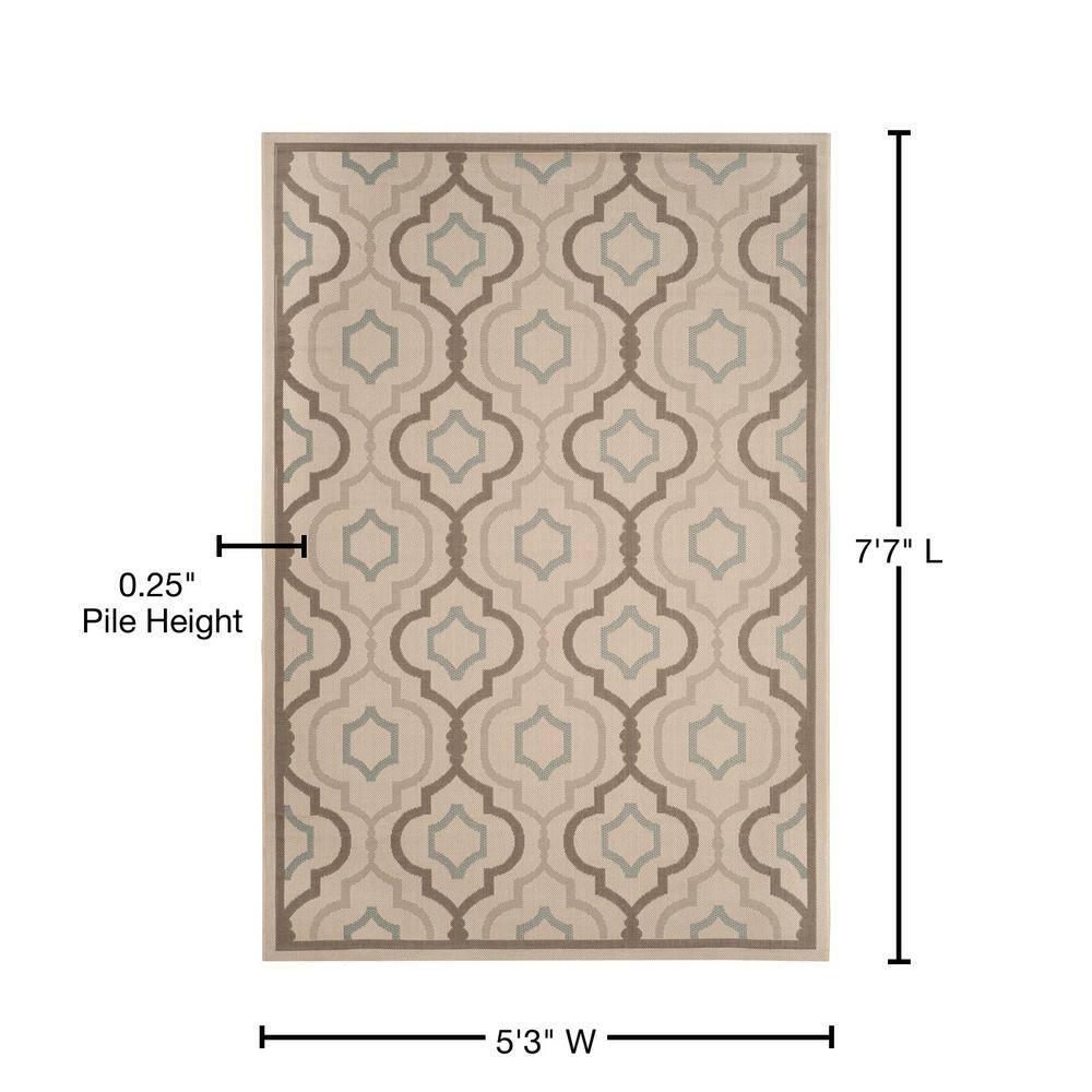 SAFAVIEH Courtyard Bayon Geometric Indoor/Outdoor Area Rug, Beige/Dark Beige, 5'3" x 7'7"