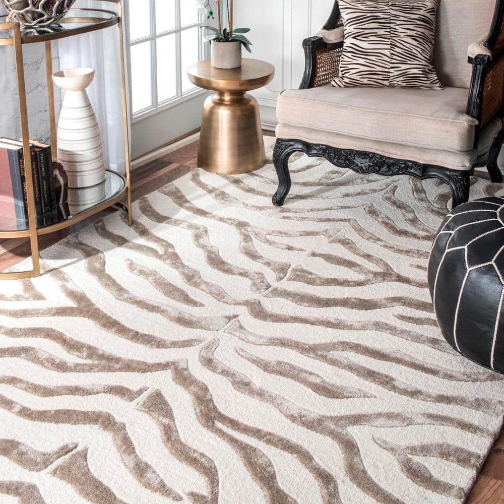 nuLOOM Zebra Hand Tufted Plush Wool Accent Rug, 3' x 5', Gray