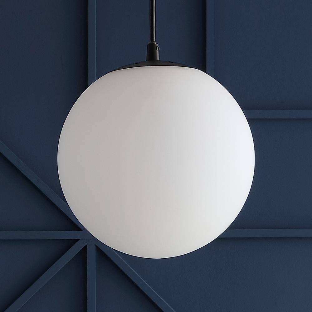 Bleecker 7.75" Metal/Glass Globe LED Pendant, White/Oil Rubbed Bronze