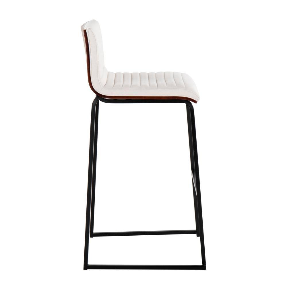 Set of 2 Mason Mara Barstools Black/Walnut/Cream - LumiSource: Fixed-Height, Tufted Seat, Wood Back
