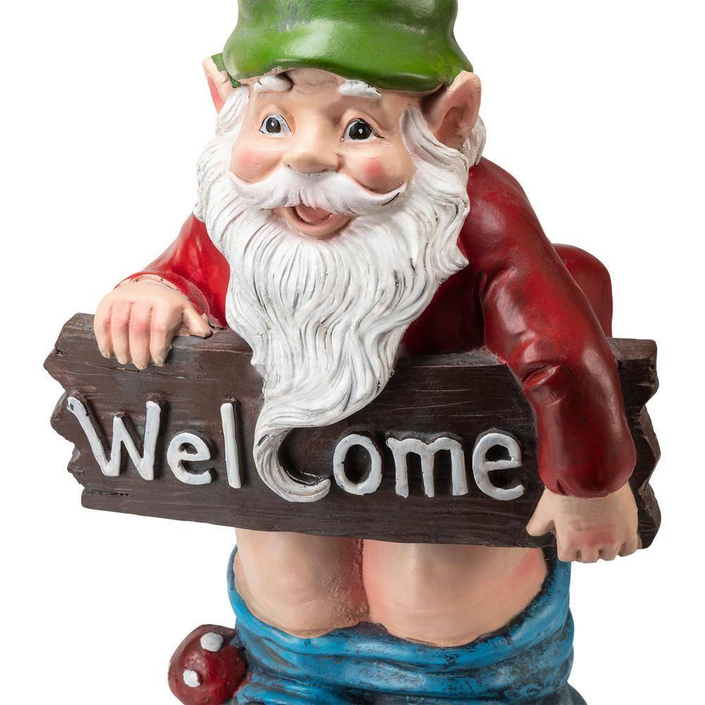 22"H Ceramic Outdoor Sculpture - Alpine Corporation: Garden Gnome with Welcome Sign, Mythical Decor