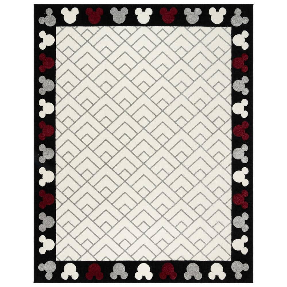 Disney by Gertmenian Disney Bravo Mickey Mouse Border Heads Modern Geometric Ivory Area Rug