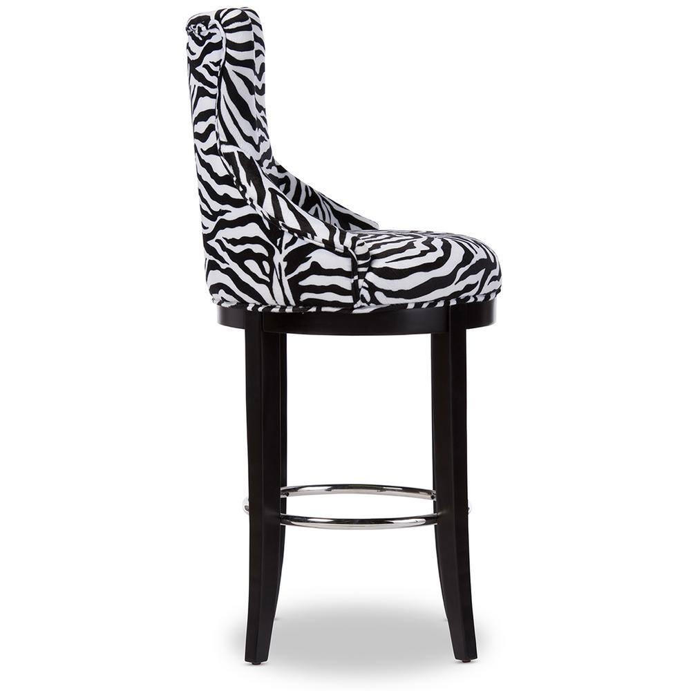 Baxton Studio Peace Modern and Contemporary Zebra Print Patterned Fabric Upholstered Barstool with Metal Footrest Beige: Plywood Frame