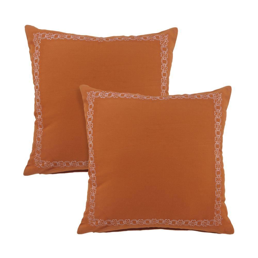 Rajani Home Casual Burnt Orange Solid Embroidered Cotton Throw Pillow Set
